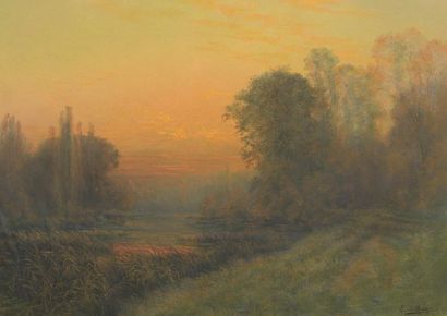 null E. DI MARZO (XIXe - XXe siècle).

Paysage à l'étang au soleil couchant. 

Pastel...