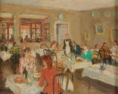 null Marcel COSSON (Bordeaux, 1878 - Paris, 1956). 

Scène de café. 

Huile sur panneau...