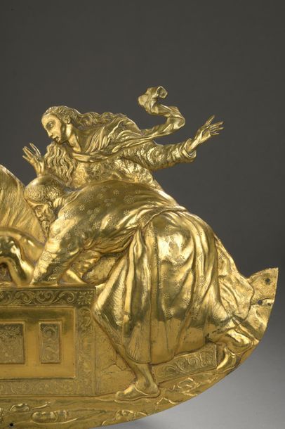 null Bas-relief en bronze doré, légèrement bombé, représentant la Mise au Tombeau.

Italie,...