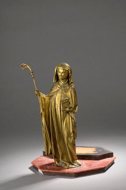 null Sainte Gertrude en bronze doré, fonte creuse. 

Fin du XIXe ou début du XXe...