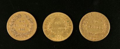 null Trois pièces en or de 40 francs français 1806, 1811, 1833.

Lot vendu sur désignation...