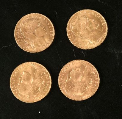 null Quatre pièces en or de 20 francs français de 1912 ou 1914.

Lot vendu sur désignation...