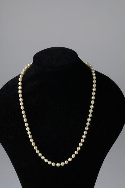 null Collier de soixante-neuf perles de culture, le fermoir en or gris 18k serti...