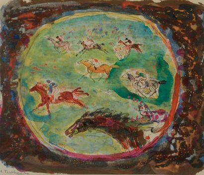null Constantin TERECHKOVITCH (1902 - 1978).

La course de chevaux (médaillon).

Aquarelle...