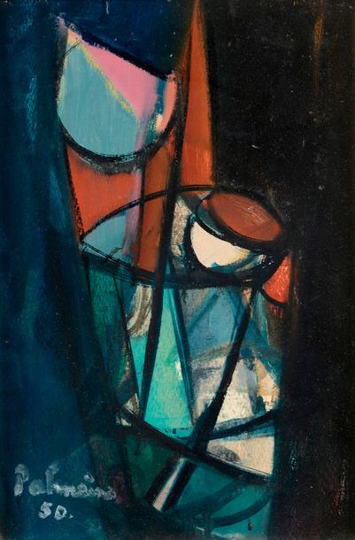 null José PALMEIRO (1901/1903 - 1984).

Composition sur fond bleu.

Gouache sur papier...