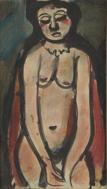 null Georges ROUAULT (1871 - 1958).

Nu au manteau rouge, 1910-1914.

Peinture à...