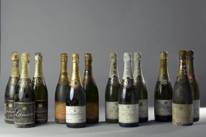 null 12 bouteilles CHAMPAGNE (vieux, BSA A. Rothschild, 3 Lanson, 1 de Venoge, Roederer,...