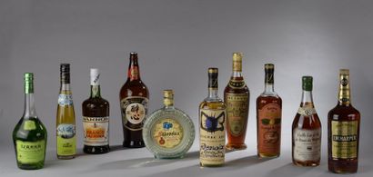 null 10 bouteilles SPIRITUEUX DIVERS (Metaxa, Izarra, Prune, Bourbon, Suishin…) 