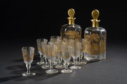 null DAUM.

Suite de onze verres à liqueur en verre soufflé-moulé, le pied à pans...