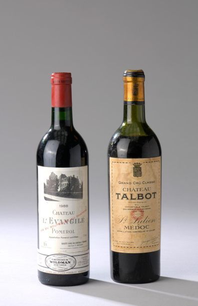 null Ensemble de 2 bouteilles : 1 bouteille CH. TALBOT, 4° cru Saint-Julien 1945...