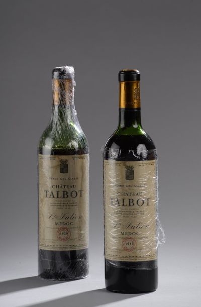 null 2 bouteilles CH. TALBOT, 4° cru Saint-Julien 1959 (1 MB, 1 GV) 