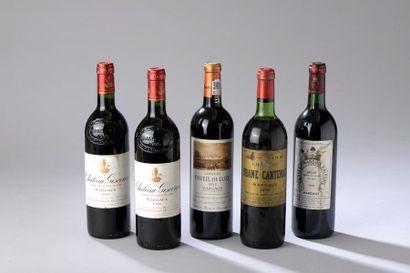 null Ensemble de 5 bouteilles : 1 bouteille CH. BRANE-CANTENAC, 2° cru Margaux 1979...