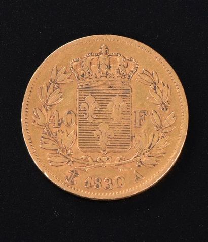 null Pièce en or de quarante francs frappée du profil de Charles X tête nue, 183...