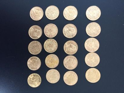 null Vingt pièces en or de vingt francs suisses Vrénéli : 1902, sept 1912, 1913,...