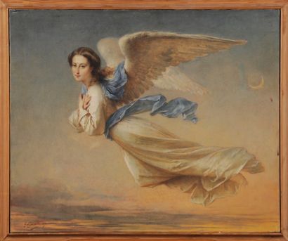 Félix GENAILLE (Montceau-les-Loups, 1826 - 1880) Ange dans les airs, les mains croisées...