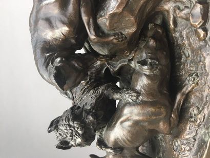 null Pierre-Jules MÈNE (Paris, 1810 - Paris, 1879).
"La chasse au lapin".
Bronze...