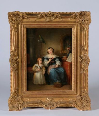 null Herminie DEHÉRAIN (Abbeville, 1798 - Paris, 1839).

Mère et sa fille au perroquet...