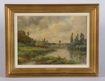 null Pierre-Ernest BALLUE (Descartes, 1855 - Descartes, 1928).

Bord de rivière.

Huile...