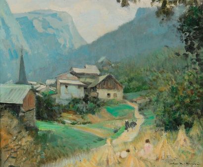 null Jules RENÉ-HERVÉ (Langres, 1887- Langres, 1981).

Village de montagne animé...
