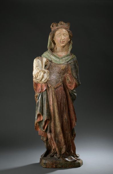 null Vierge à l’Enfant en noyer sculpté en ronde-bosse et polychromé (quelques manques...