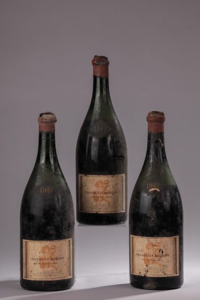 null 3 magnums CHAMBOLLE-MUSIGNY A. Rossigneux 1947 (ela, capsules cire cassées,...