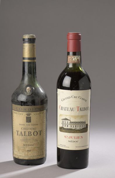 null 2 bouteilles Château TALBOT, 4° cru Saint-Julien [1 de 1965 es MB, 1 de 1955...