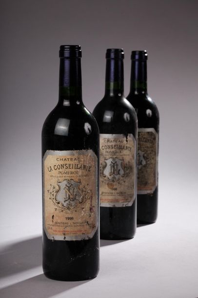 null 3 bouteilles Château LA CONSEILLANTE, Pomerol 1996 (ea, ett) 