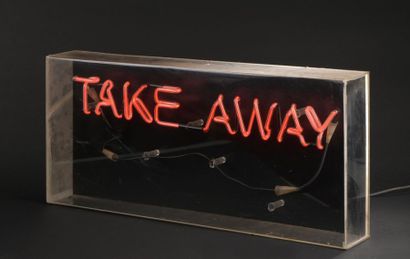 null Installation de néon rouge sur PVC "Take Away" dans un cadre en plexiglas (fente...