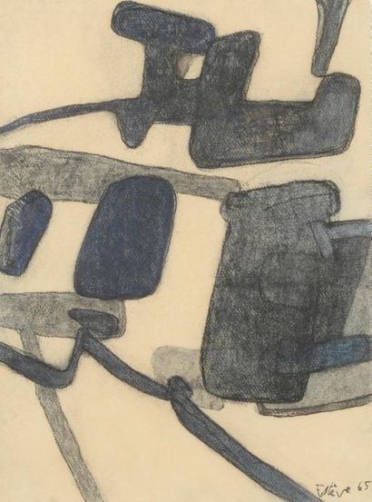 null Maurice ESTÈVE (1904-2001). 
Composition.
Fusain et crayon bleu signé et daté...