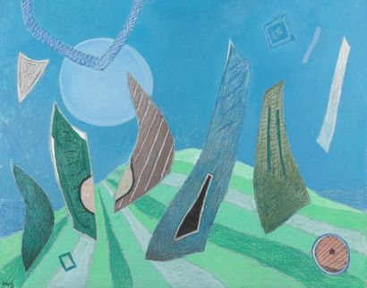 null Henri GOETZ (1909-1989).
Composition bleue et verte.
Huile sur toile signée...