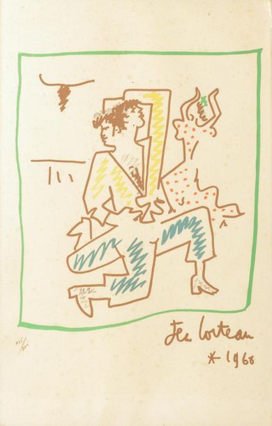 null Jean COCTEAU (1889-1963).
Homme bicéphale et taureau.
Lithographie numérotée...