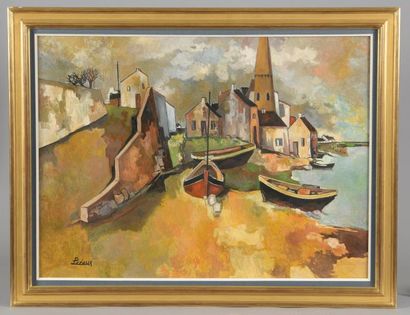 null Raymond PRÉAUX (1916 - Poissy, 1997).
La descente au port.
Huile sur toile signée...