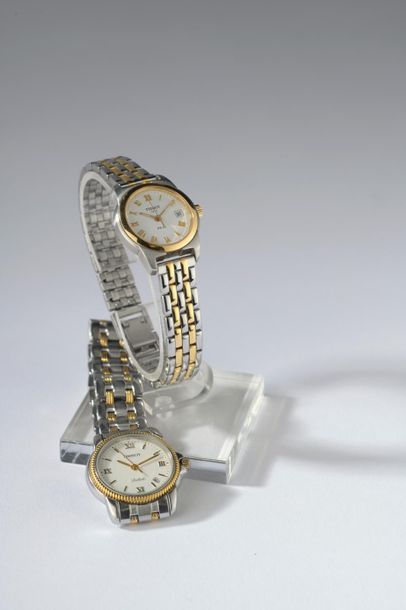 null TISSOT.

Deux montres bracelet de dame en acier et métal doré, modèles "Ballade"...