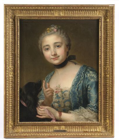 null Donatien NONOTTE (1708-1785).

Portrait de dame et son chien. 

Toile signée...