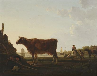 null Attribué à Jacob Van STRY (Dordrecht, 1756 - 1815).

Troupeau au repos. 

Huile...