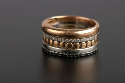 null Bague anneau en deux or 18K à cinq brins alternés unis ou sertis de lignes de...
