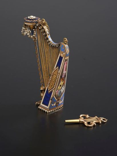 null Attribuée à BESSIÈRE et SCHNEIDER
Boîte à musique miniature en forme de harpe...