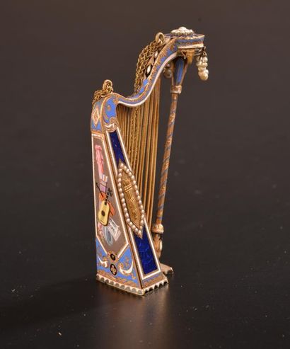 null Attribuée à BESSIÈRE et SCHNEIDER
Boîte à musique miniature en forme de harpe...