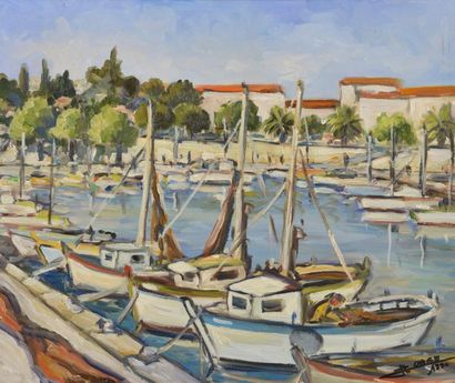 null Jean-Louis CARLE (1938-2003).
Port du Midi.
Huile sur toile signée et datée...