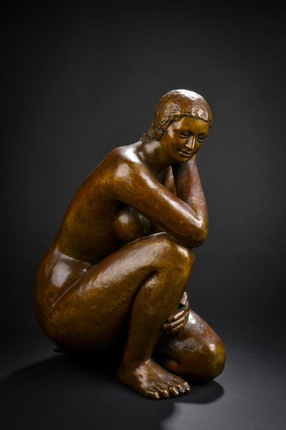 null Henry MURAIL (1932-2012).
Femme nue agenouillée.
Bronze à patine mordorée signé,...