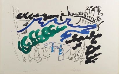 null Charles LAPICQUE (1898-1988).
"Croiseur et destroyer".
Lithographie en couleurs,...