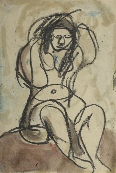 null Georges ROUAULT (1871-1958).
L'aguicheuse.
Fusain et lavis d'encre, aquarelle,...