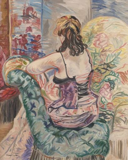 null Emilio GRAU-SALA (1911-1975).
Femme assise au corset dénoué.
Huile sur toile...