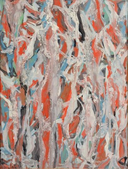 null David LAN-BAR (1912-1987).
Composition abstraite. 
Gouache sur toile marouflée...