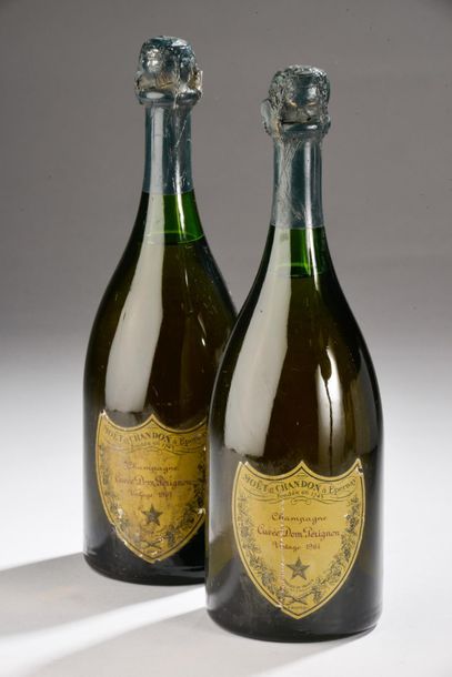 null 2 bouteilles CHAMPAGNE "Dom Pérignon", Moët Chandon 1964 (ela, TLB, très léger...