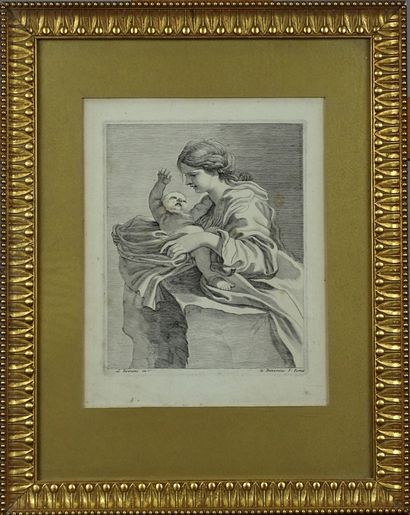 BERNINI Gian Lorenzo Print engraving -Young woman and child- signed BARONIUS F. after... Gazette Drouot