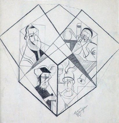 Jean METZINGER (1883-1956) Personnages. Dessin au fusain sur papier, signé en bas... Gazette Drouot