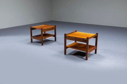 Ettore Sottsass ETTORE SOTTSASCouple of bedside tables in wood.Prod. Poltronova 1963Manufacturer's... Gazette Drouot