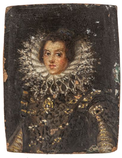 ESCUELA ESPAÑOLA, SIGLO XVII Retrato de dama Oil on copper. 3,2 x 2,5 cm.
With silver... Gazette Drouot