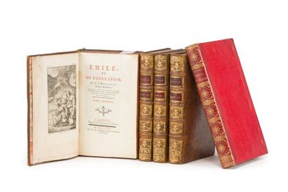 Jean-Jacques Rousseau Emile, ou de l'éducation. La Haye, Neaulme, 1762. 4 volumes...